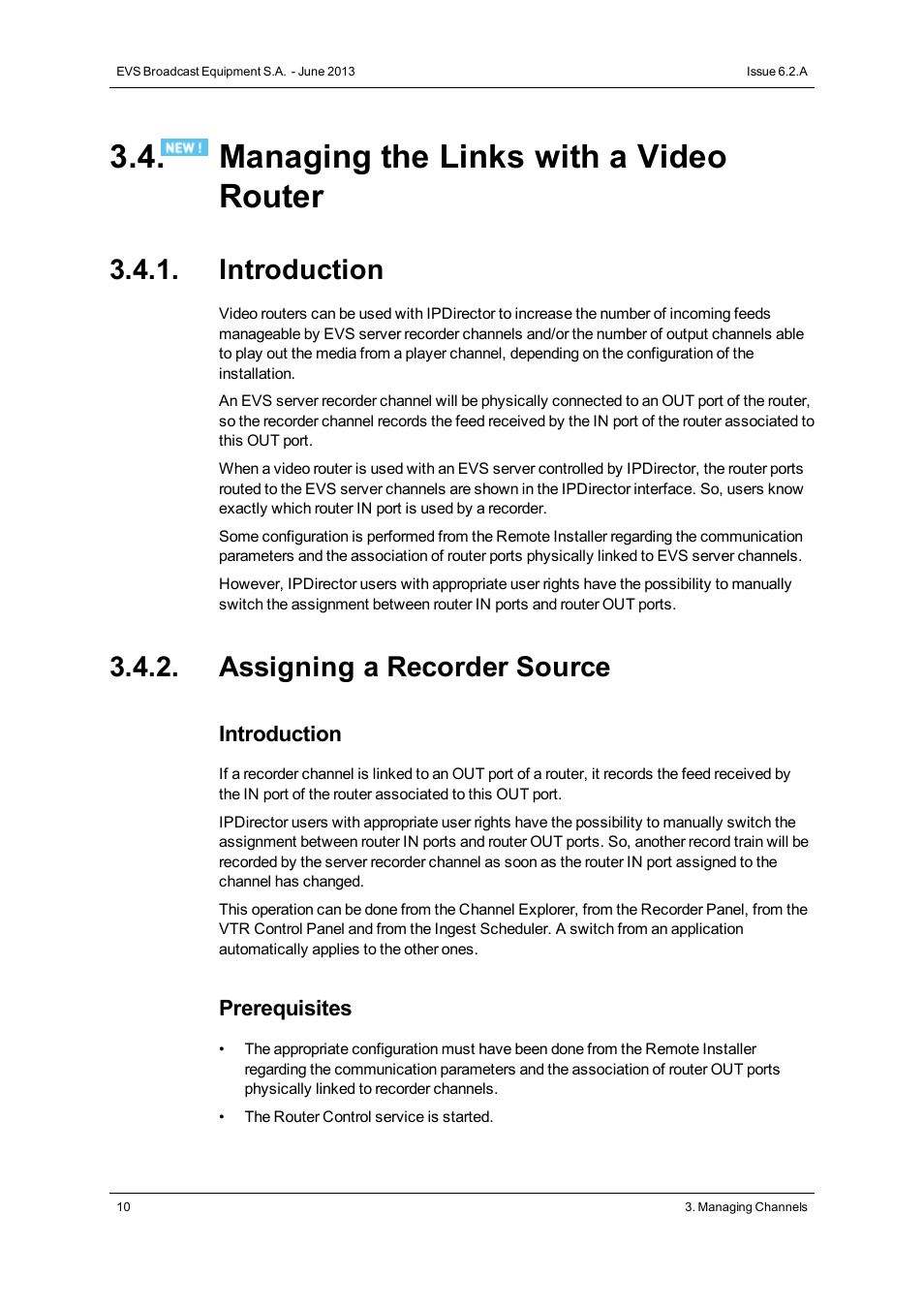 Managing the links with a video router, Introduction, Assigning a recorder source | EVS IPDirector Version 6.2 - June 2013 RECORDER PANEL User Manual User Manual | Page 18 / 24