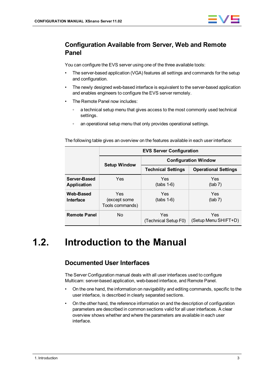 Introduction to the manual, Documented user interfaces | EVS XSnano Version 11.02 - July 2012 Configuration Manual User Manual | Page 11 / 174