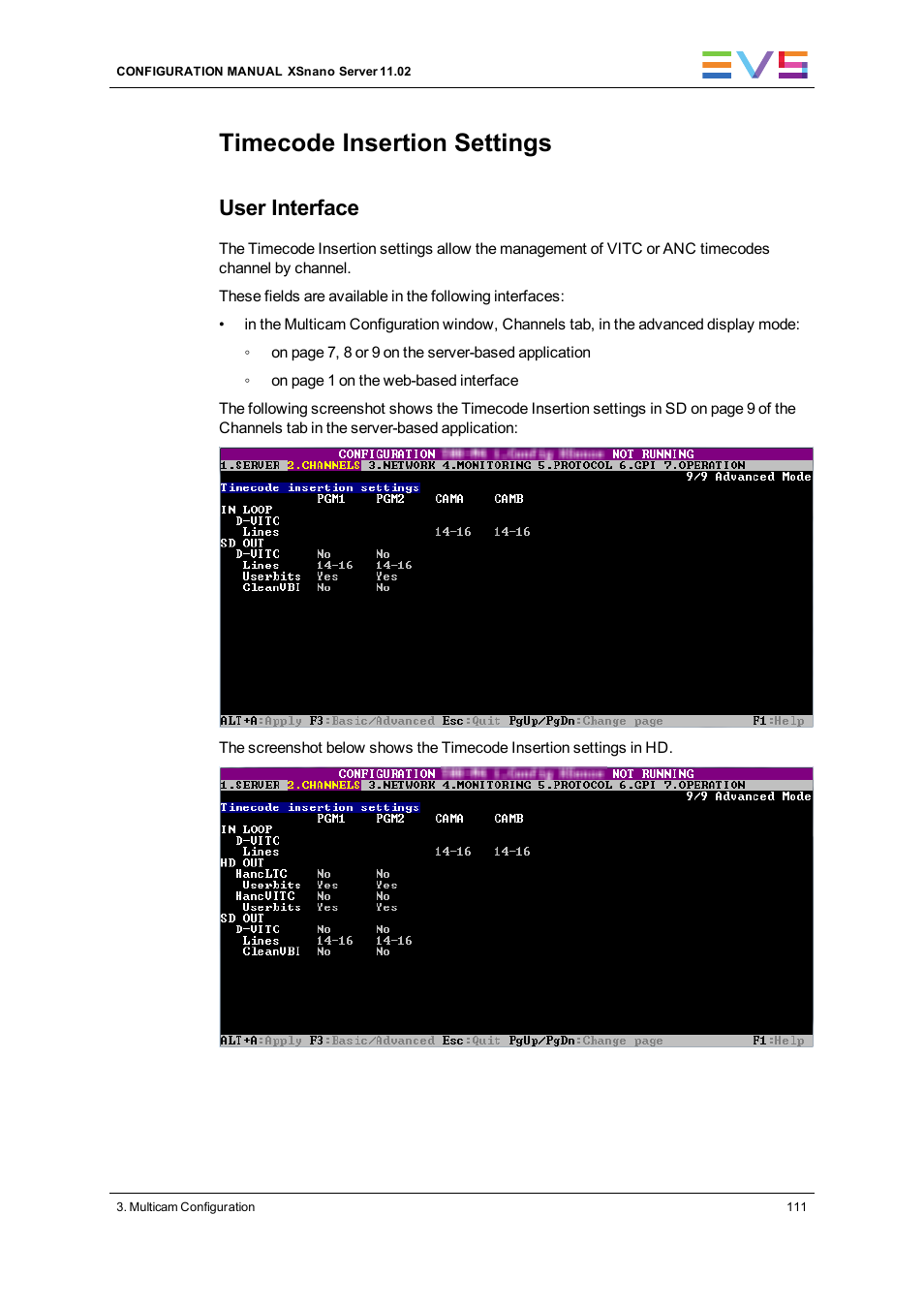 Timecode insertion settings, User interface | EVS XSnano Version 11.02 - July 2012 Configuration Manual User Manual | Page 119 / 174