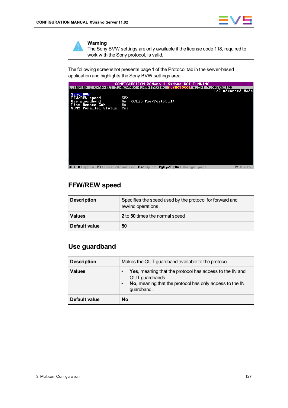 Ffw/rew speed, Use guardband | EVS XSnano Version 11.02 - July 2012 Configuration Manual User Manual | Page 135 / 174