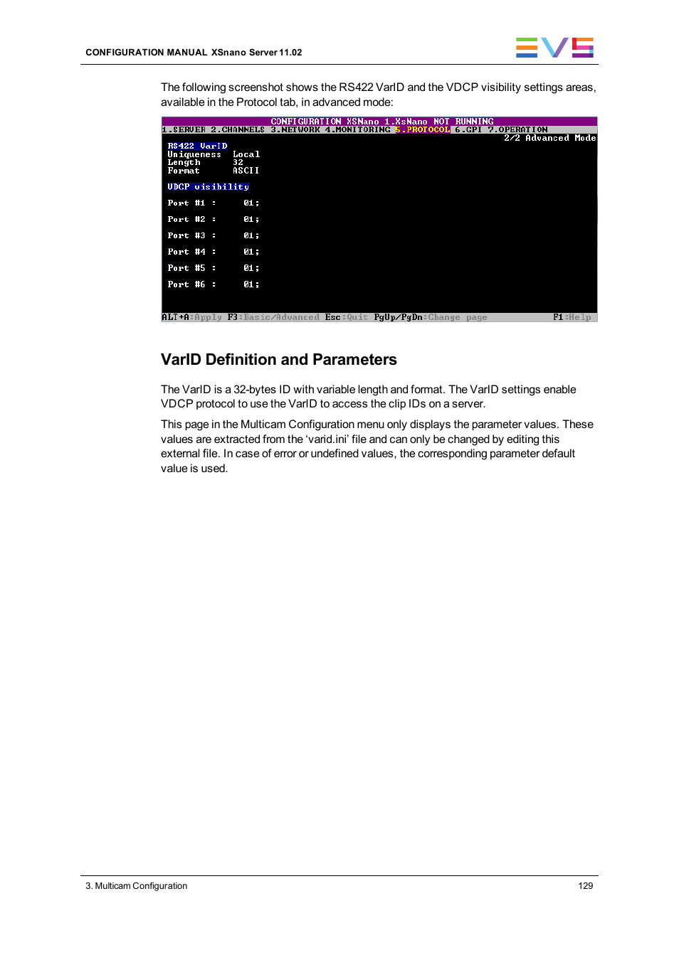 Varid definition and parameters | EVS XSnano Version 11.02 - July 2012 Configuration Manual User Manual | Page 137 / 174