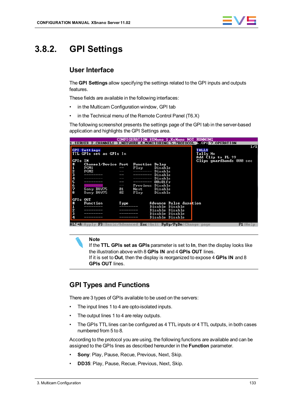 Gpi settings, User interface, Gpi types and functions | EVS XSnano Version 11.02 - July 2012 Configuration Manual User Manual | Page 141 / 174