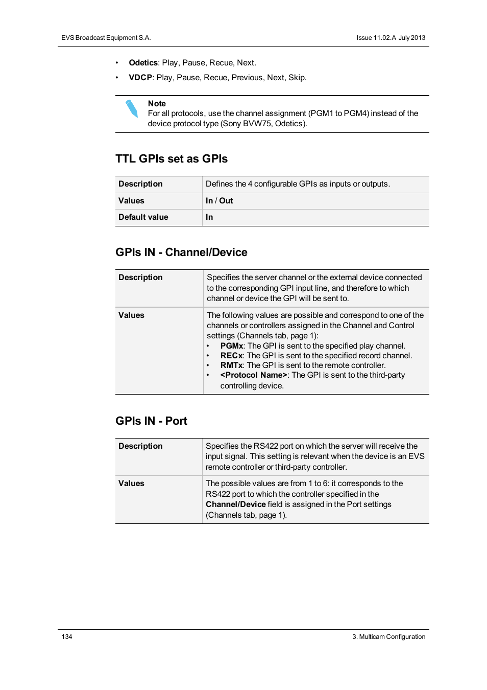 Ttl gpis set as gpis, Gpis in - channel/device, Gpis in - port | EVS XSnano Version 11.02 - July 2012 Configuration Manual User Manual | Page 142 / 174