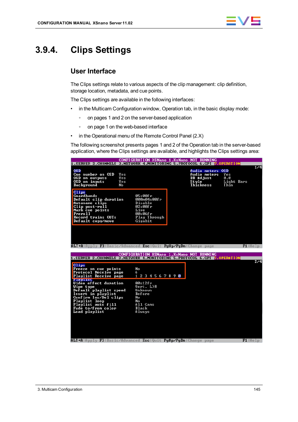 Clips settings, User interface | EVS XSnano Version 11.02 - July 2012 Configuration Manual User Manual | Page 153 / 174