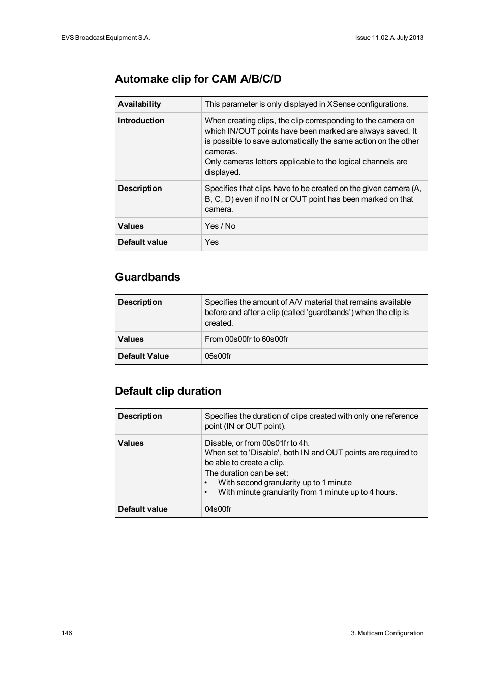 Automake clip for cam a/b/c/d, Guardbands, Default clip duration | EVS XSnano Version 11.02 - July 2012 Configuration Manual User Manual | Page 154 / 174
