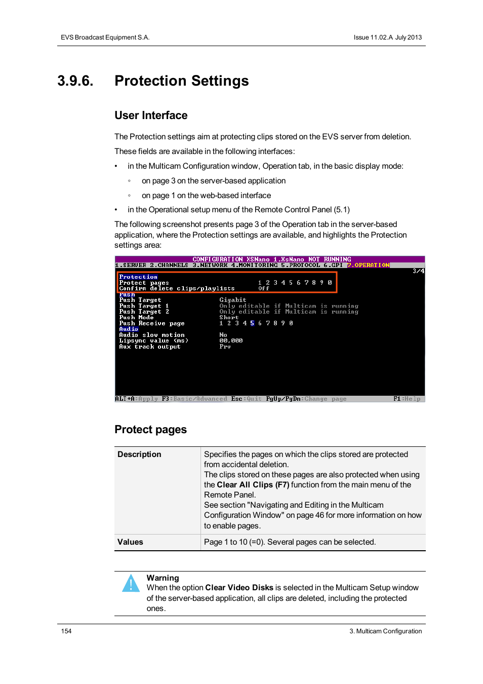 Protection settings, User interface, Protect pages | EVS XSnano Version 11.02 - July 2012 Configuration Manual User Manual | Page 162 / 174