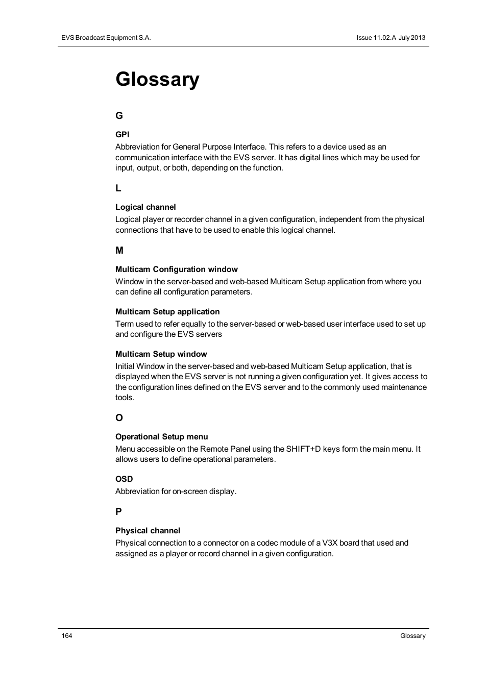 Glossary | EVS XSnano Version 11.02 - July 2012 Configuration Manual User Manual | Page 172 / 174