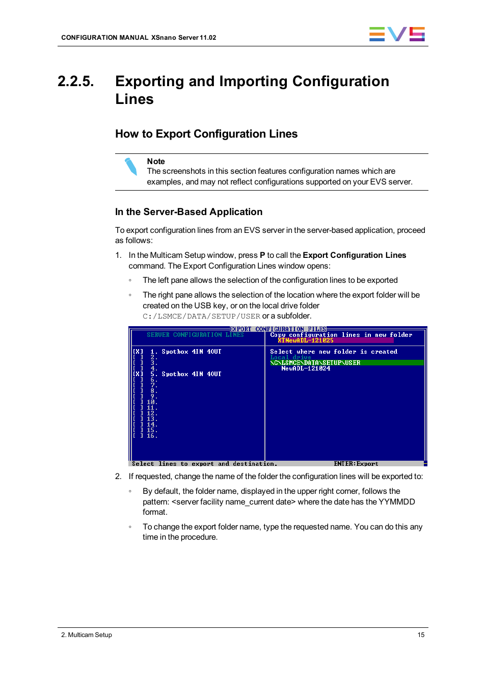 Exporting and importing configuration lines, Import/export configuration lines, How to export configuration lines | EVS XSnano Version 11.02 - July 2012 Configuration Manual User Manual | Page 23 / 174