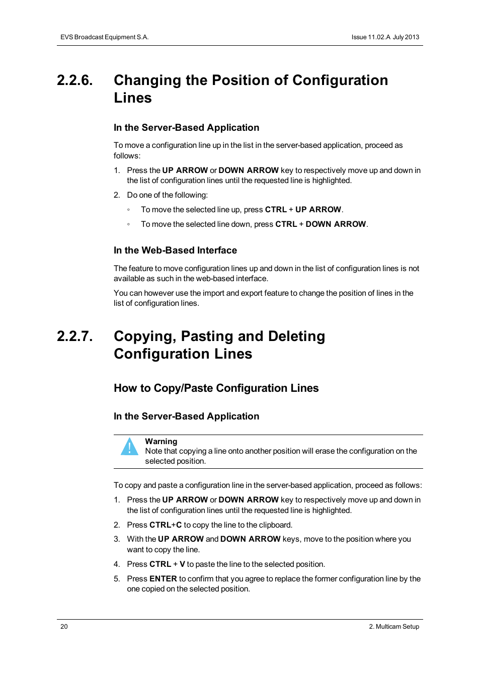 Changing the position of configuration lines, Copying, pasting and deleting configuration lines, How to copy/paste configuration lines | EVS XSnano Version 11.02 - July 2012 Configuration Manual User Manual | Page 28 / 174