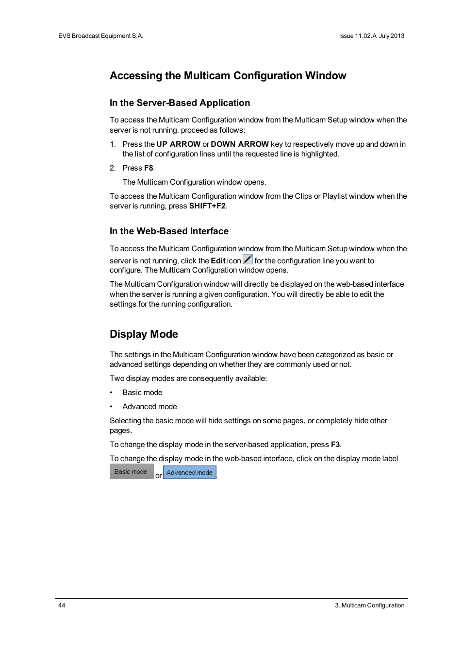 Accessing the multicam configuration window, Display mode | EVS XSnano Version 11.02 - July 2012 Configuration Manual User Manual | Page 52 / 174