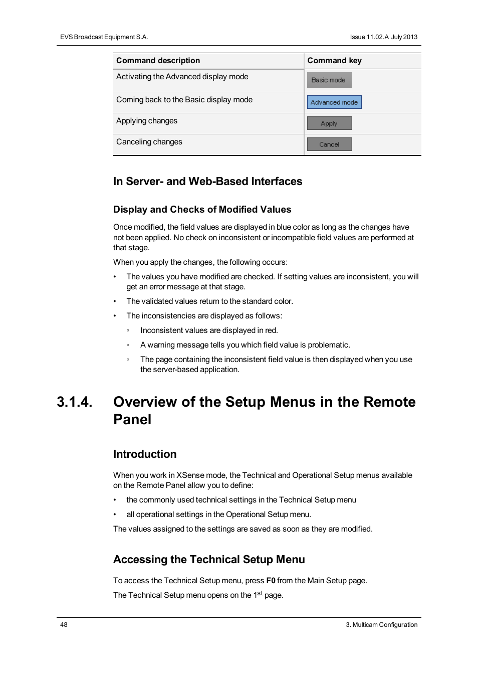 Overview of the setup menus in the remote panel, Introduction, Accessing the technical setup menu | EVS XSnano Version 11.02 - July 2012 Configuration Manual User Manual | Page 56 / 174