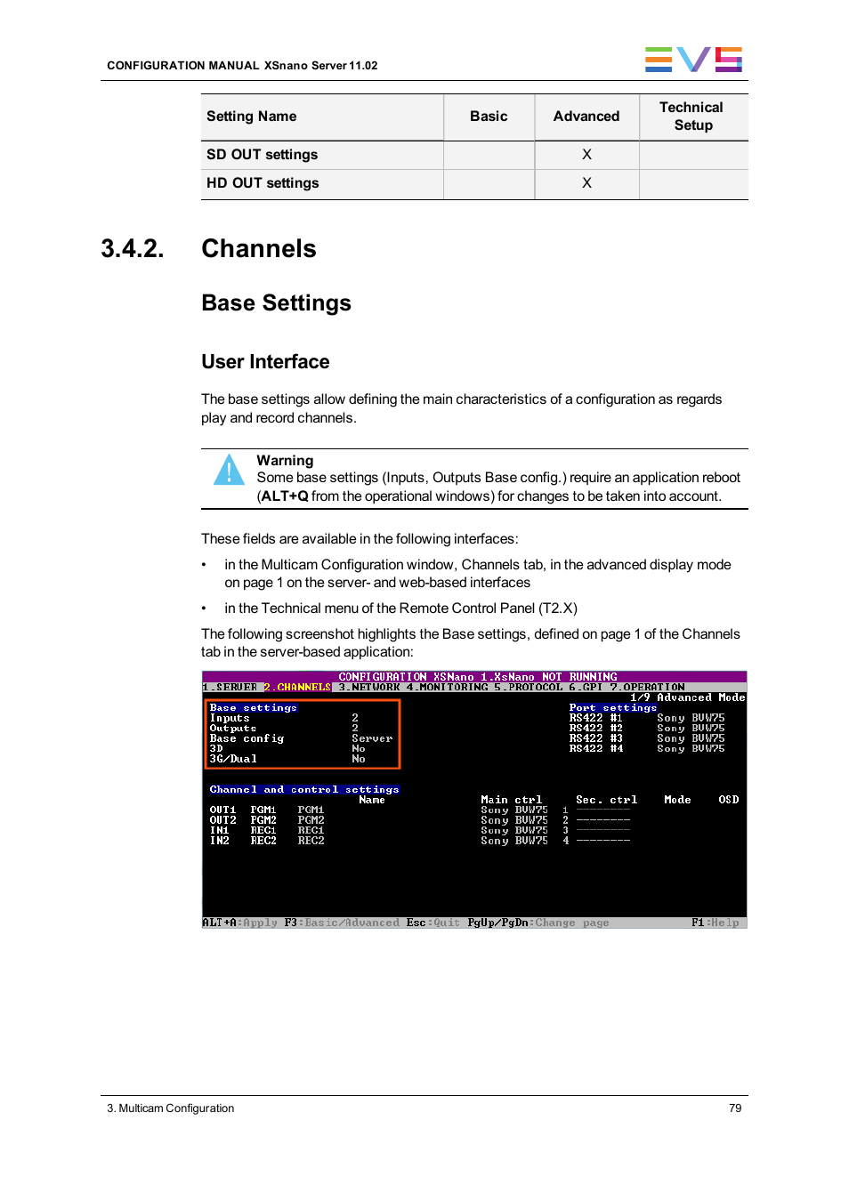 Channels, Base settings, User interface | EVS XSnano Version 11.02 - July 2012 Configuration Manual User Manual | Page 87 / 174