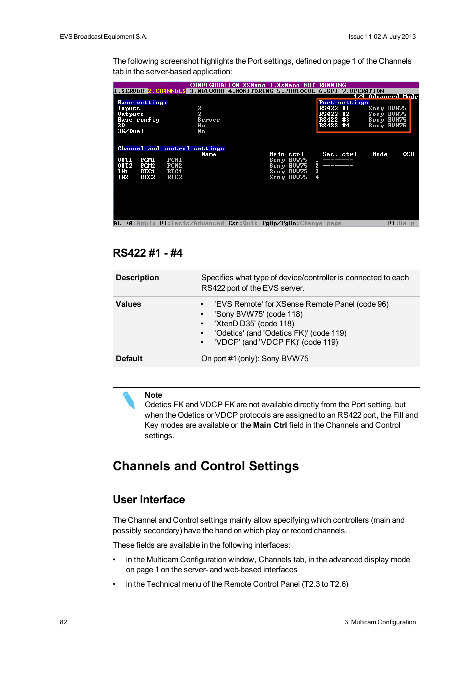 Channels and control settings, User interface | EVS XSnano Version 11.02 - July 2012 Configuration Manual User Manual | Page 90 / 174
