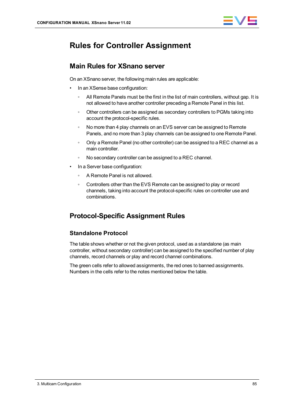 Rules for controller assignment, Main rules for xsnano server, Protocol-specific assignment rules | EVS XSnano Version 11.02 - July 2012 Configuration Manual User Manual | Page 93 / 174