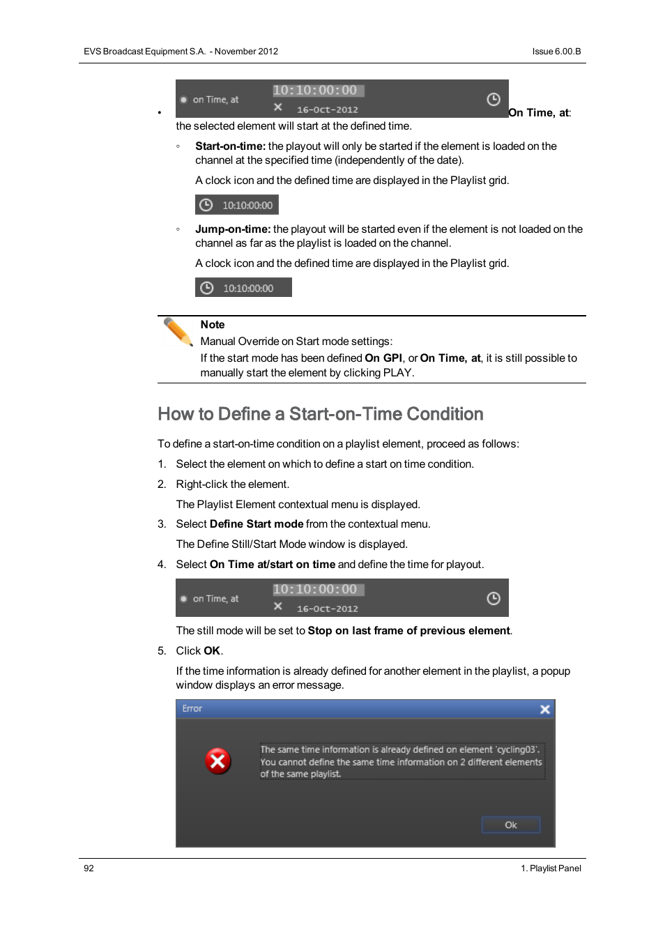 How to define a start-on-time condition | EVS IPDirector Version 6.0 - November 2012 Part 6 User's Manual User Manual | Page 102 / 182