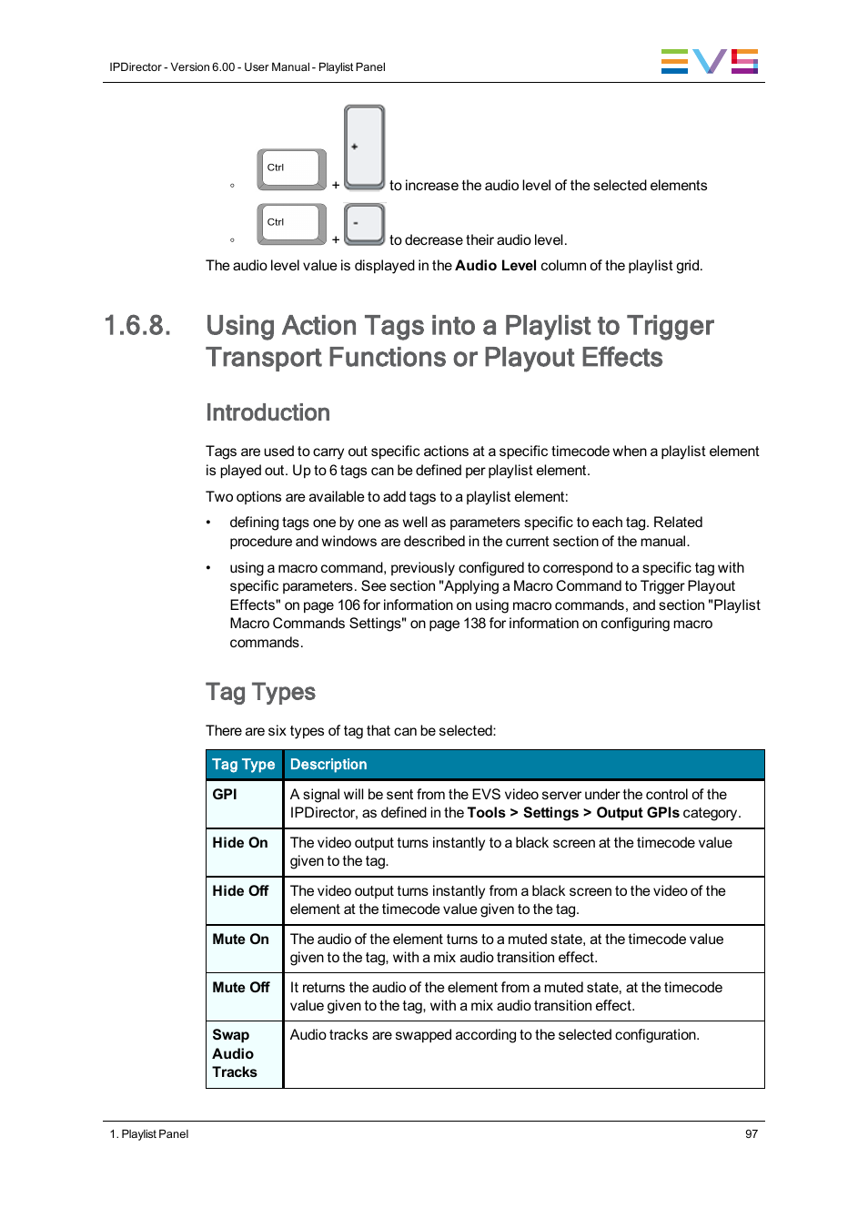 Introduction, Tag types | EVS IPDirector Version 6.0 - November 2012 Part 6 User's Manual User Manual | Page 107 / 182