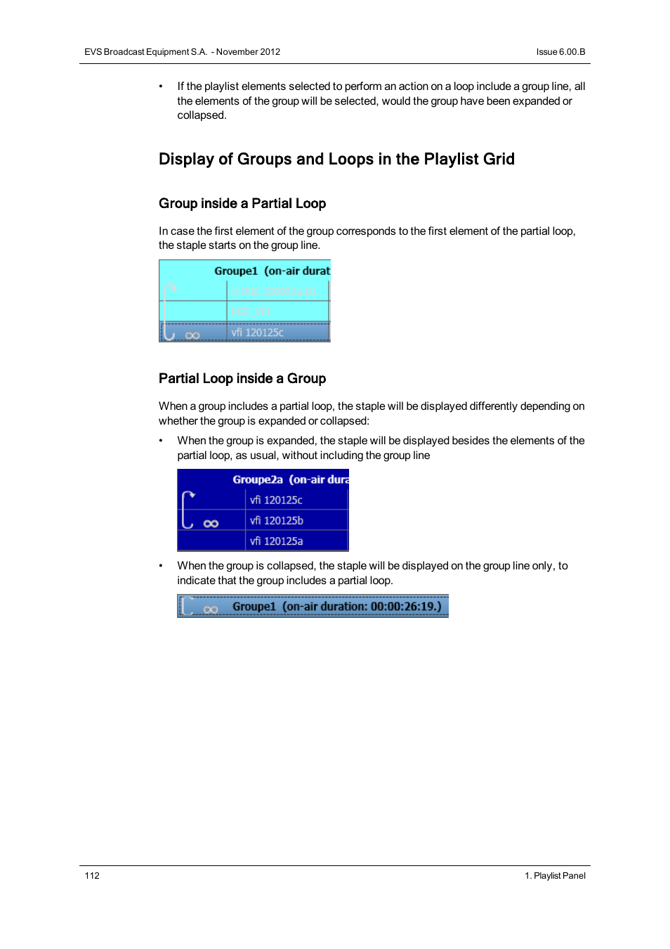 Display of groups and loops in the playlist grid | EVS IPDirector Version 6.0 - November 2012 Part 6 User's Manual User Manual | Page 122 / 182