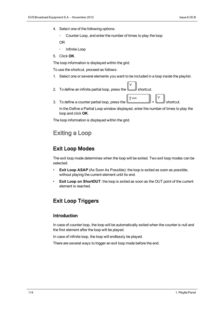 Exiting a loop, Exit loop modes, Exit loop triggers | EVS IPDirector Version 6.0 - November 2012 Part 6 User's Manual User Manual | Page 124 / 182