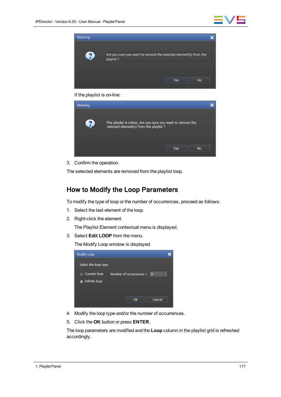 How to modify the loop parameters | EVS IPDirector Version 6.0 - November 2012 Part 6 User's Manual User Manual | Page 127 / 182