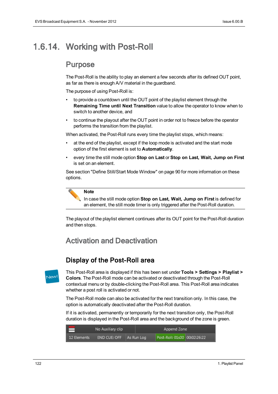 Working with post-roll, Purpose, Activation and deactivation | Display of the post-roll area | EVS IPDirector Version 6.0 - November 2012 Part 6 User's Manual User Manual | Page 132 / 182