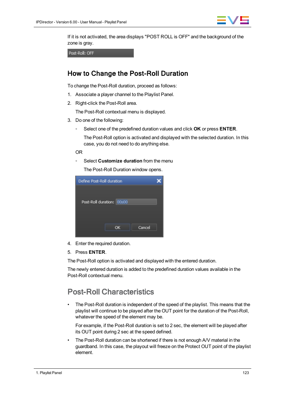 Post-roll characteristics, How to change the post-roll duration | EVS IPDirector Version 6.0 - November 2012 Part 6 User's Manual User Manual | Page 133 / 182