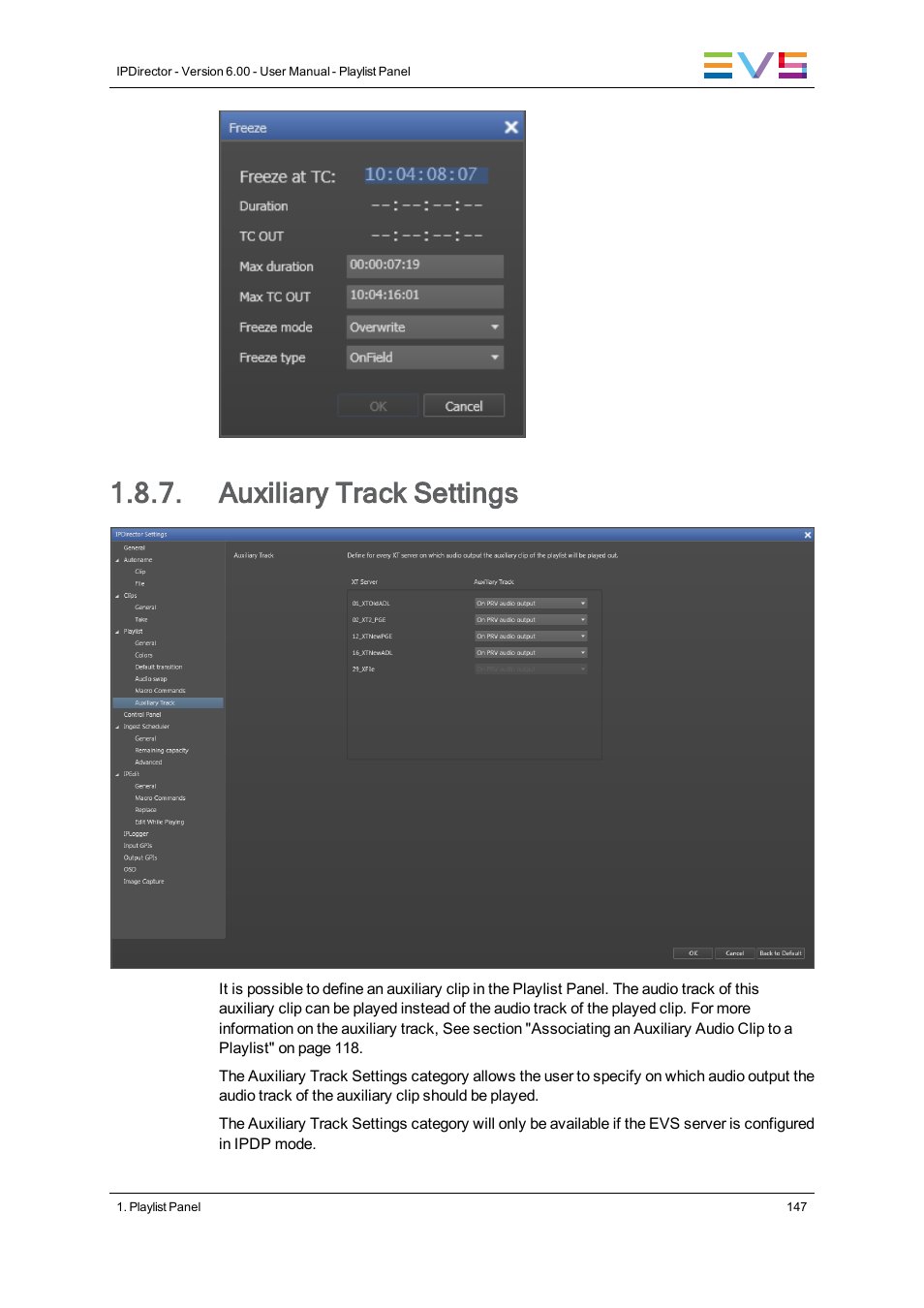 Auxiliary track settings | EVS IPDirector Version 6.0 - November 2012 Part 6 User's Manual User Manual | Page 157 / 182