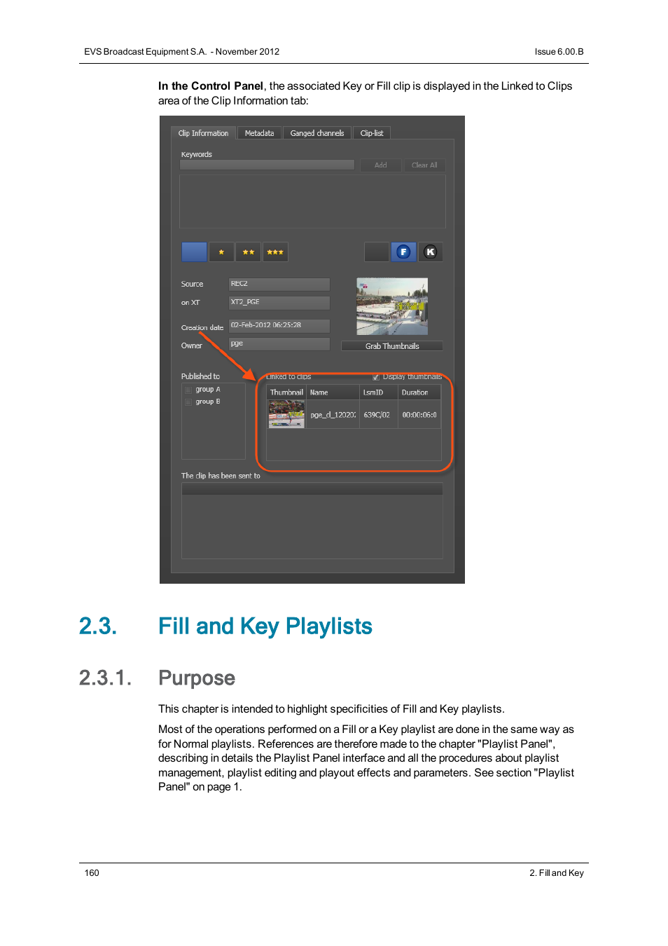 Fill and key playlists, Purpose | EVS IPDirector Version 6.0 - November 2012 Part 6 User's Manual User Manual | Page 170 / 182