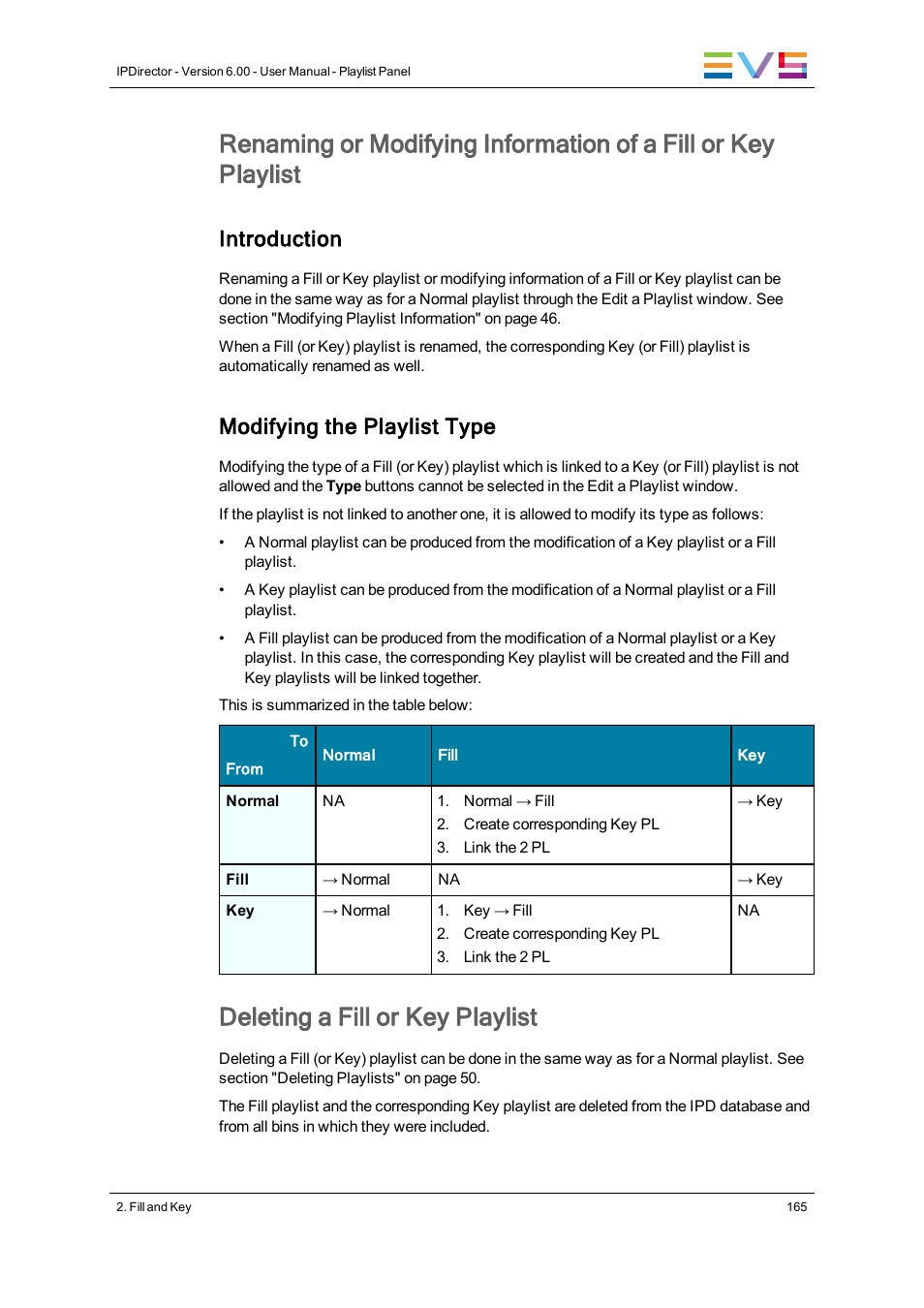 Deleting a fill or key playlist, Introduction, Modifying the playlist type | EVS IPDirector Version 6.0 - November 2012 Part 6 User's Manual User Manual | Page 175 / 182