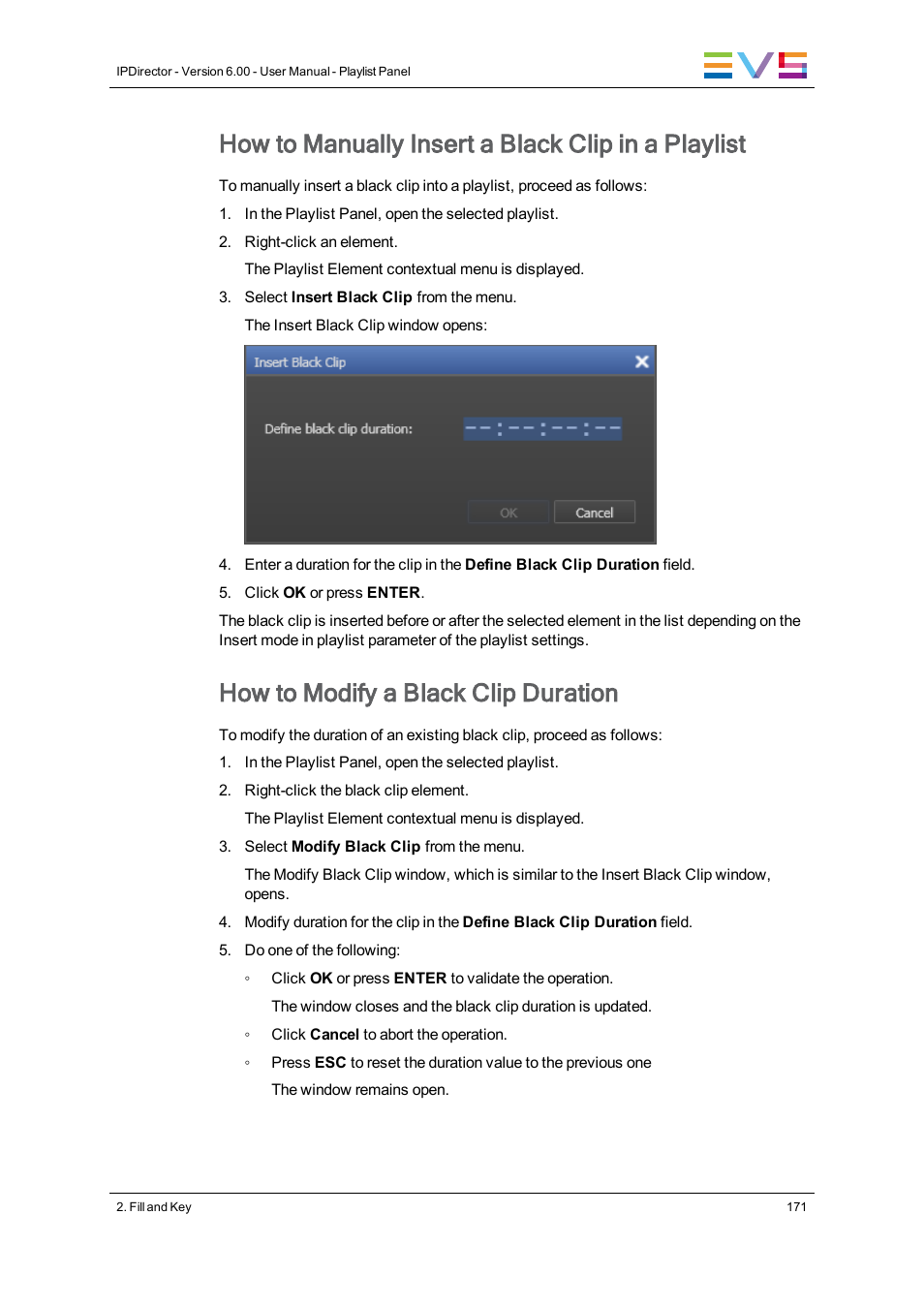 How to manually insert a black clip in a playlist, How to modify a black clip duration | EVS IPDirector Version 6.0 - November 2012 Part 6 User's Manual User Manual | Page 181 / 182