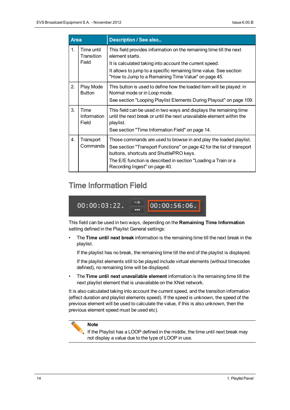 Time information field | EVS IPDirector Version 6.0 - November 2012 Part 6 User's Manual User Manual | Page 24 / 182