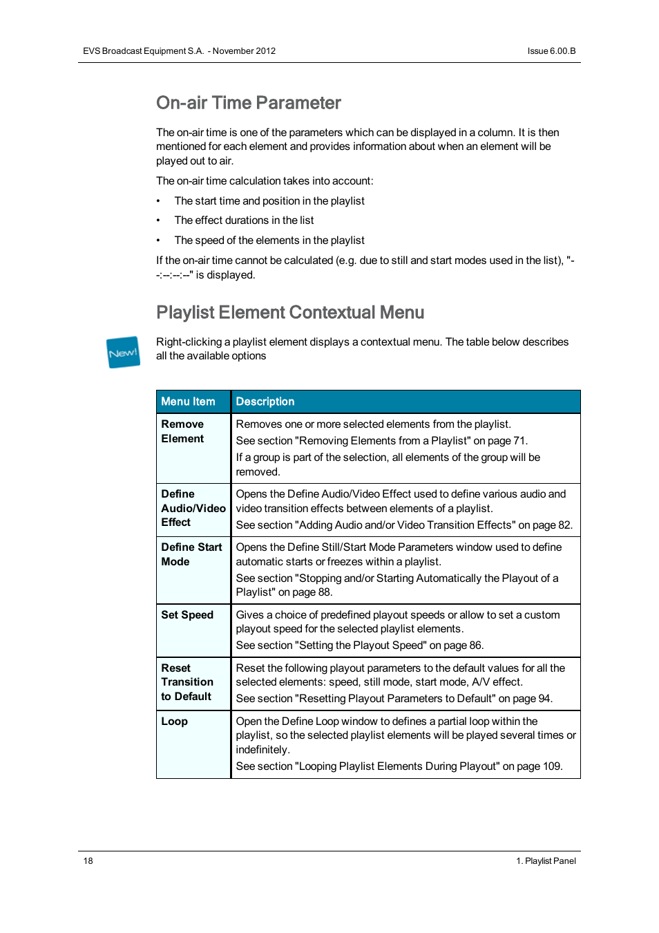 On-air time parameter, Playlist element contextual menu | EVS IPDirector Version 6.0 - November 2012 Part 6 User's Manual User Manual | Page 28 / 182