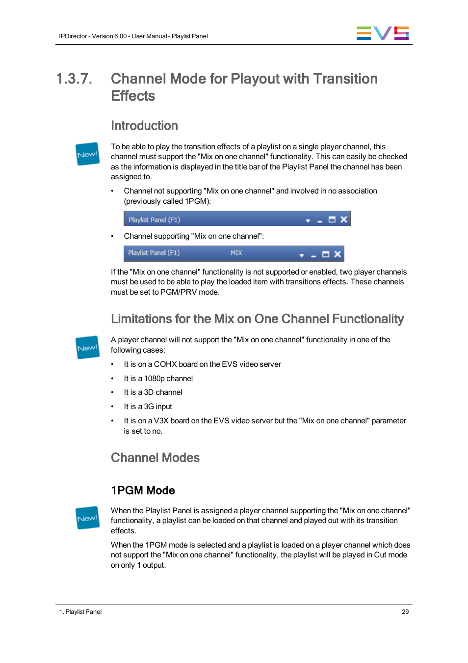 Channel mode for playout with transition effects, Introduction, Channel modes | 1pgm mode | EVS IPDirector Version 6.0 - November 2012 Part 6 User's Manual User Manual | Page 39 / 182