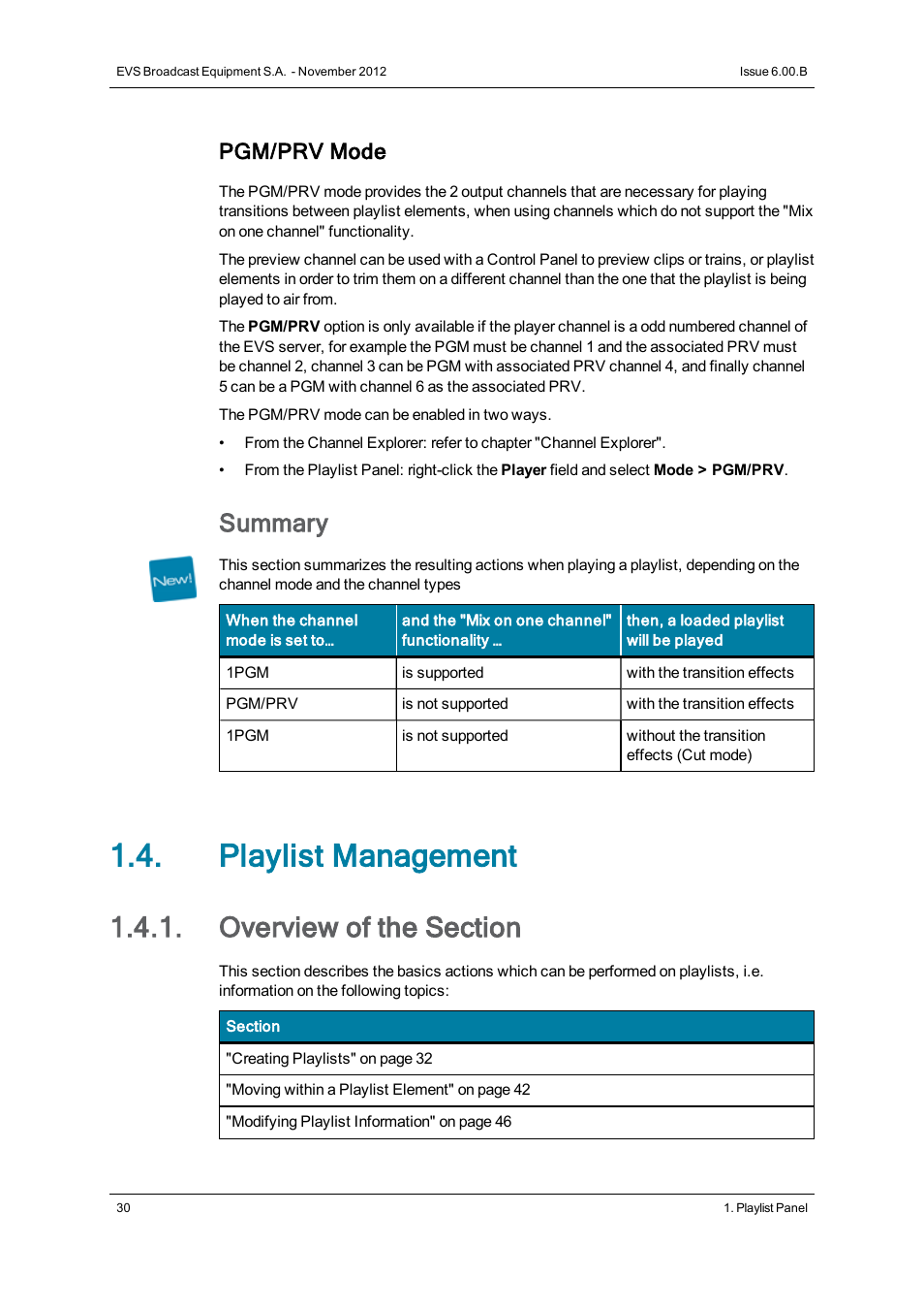 Playlist management, Overview of the section, Summary | Pgm/prv mode | EVS IPDirector Version 6.0 - November 2012 Part 6 User's Manual User Manual | Page 40 / 182