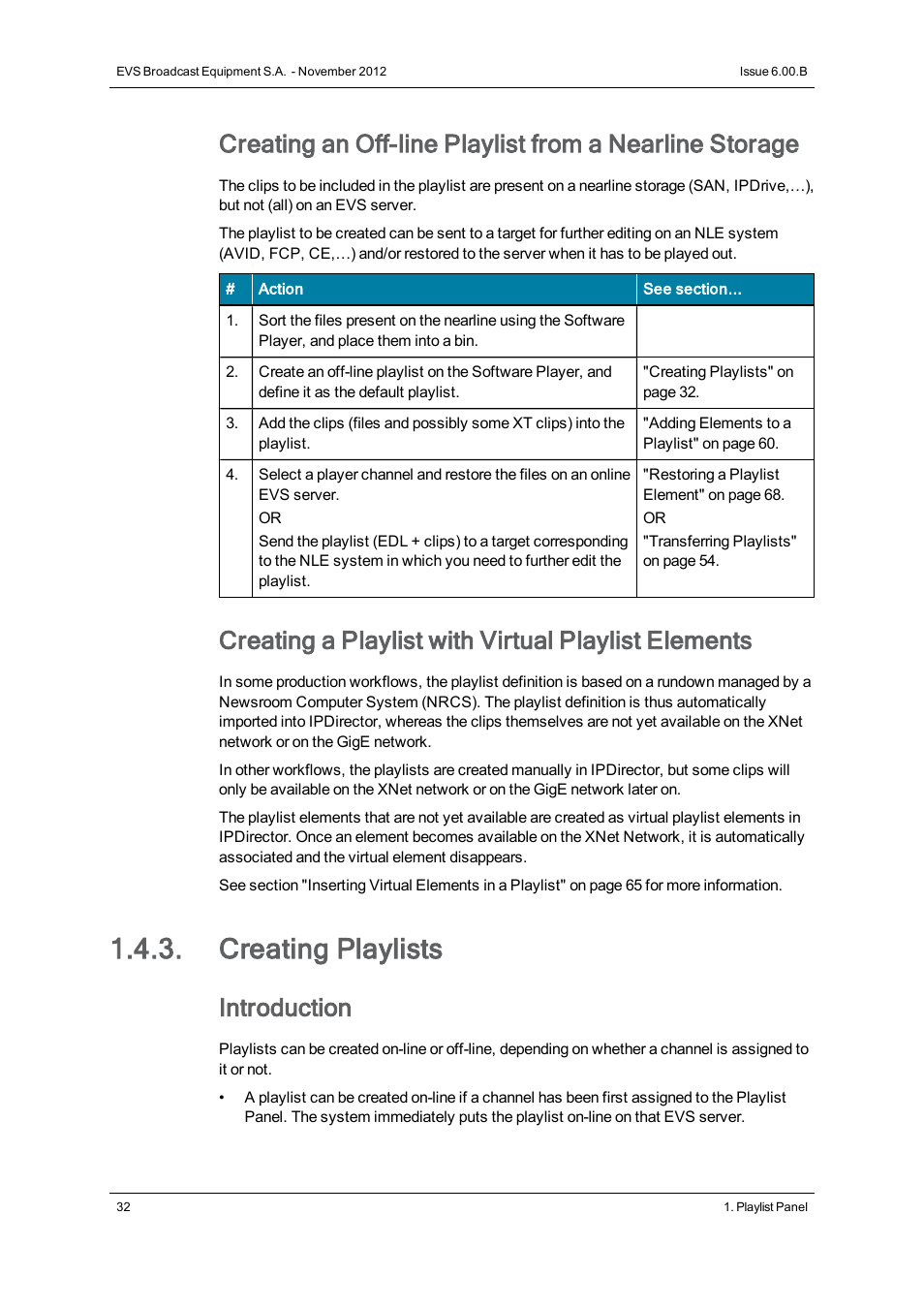 Creating playlists, Creating a playlist with virtual playlist elements, Introduction | EVS IPDirector Version 6.0 - November 2012 Part 6 User's Manual User Manual | Page 42 / 182