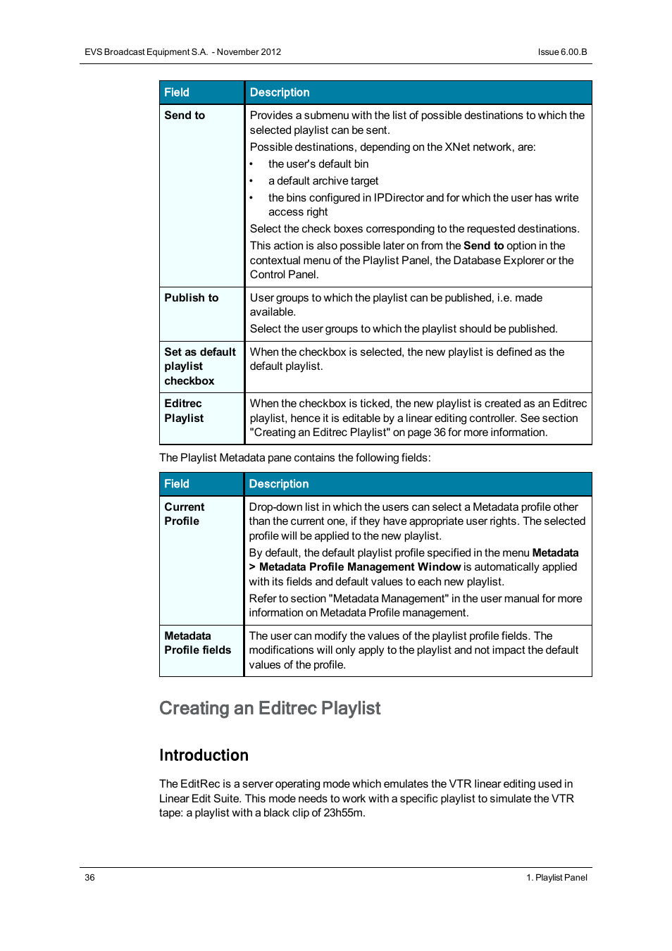 Creating an editrec playlist, Introduction | EVS IPDirector Version 6.0 - November 2012 Part 6 User's Manual User Manual | Page 46 / 182