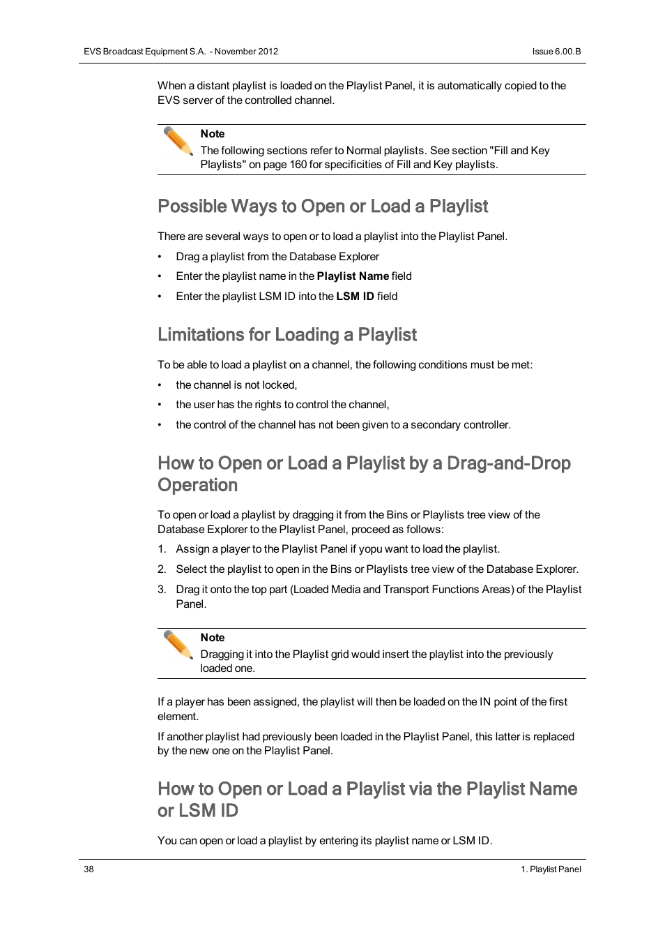 Possible ways to open or load a playlist, Limitations for loading a playlist | EVS IPDirector Version 6.0 - November 2012 Part 6 User's Manual User Manual | Page 48 / 182