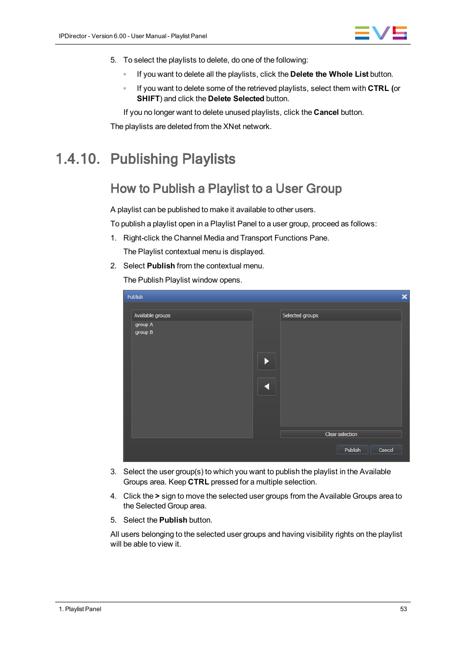 Publishing playlists, How to publish a playlist to a user group | EVS IPDirector Version 6.0 - November 2012 Part 6 User's Manual User Manual | Page 63 / 182