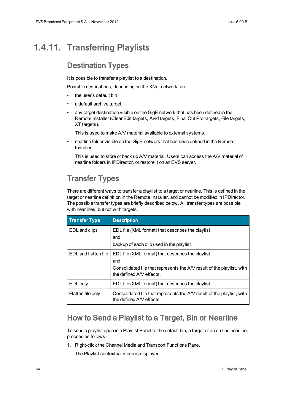 Transferring playlists, Destination types, Transfer types | EVS IPDirector Version 6.0 - November 2012 Part 6 User's Manual User Manual | Page 64 / 182
