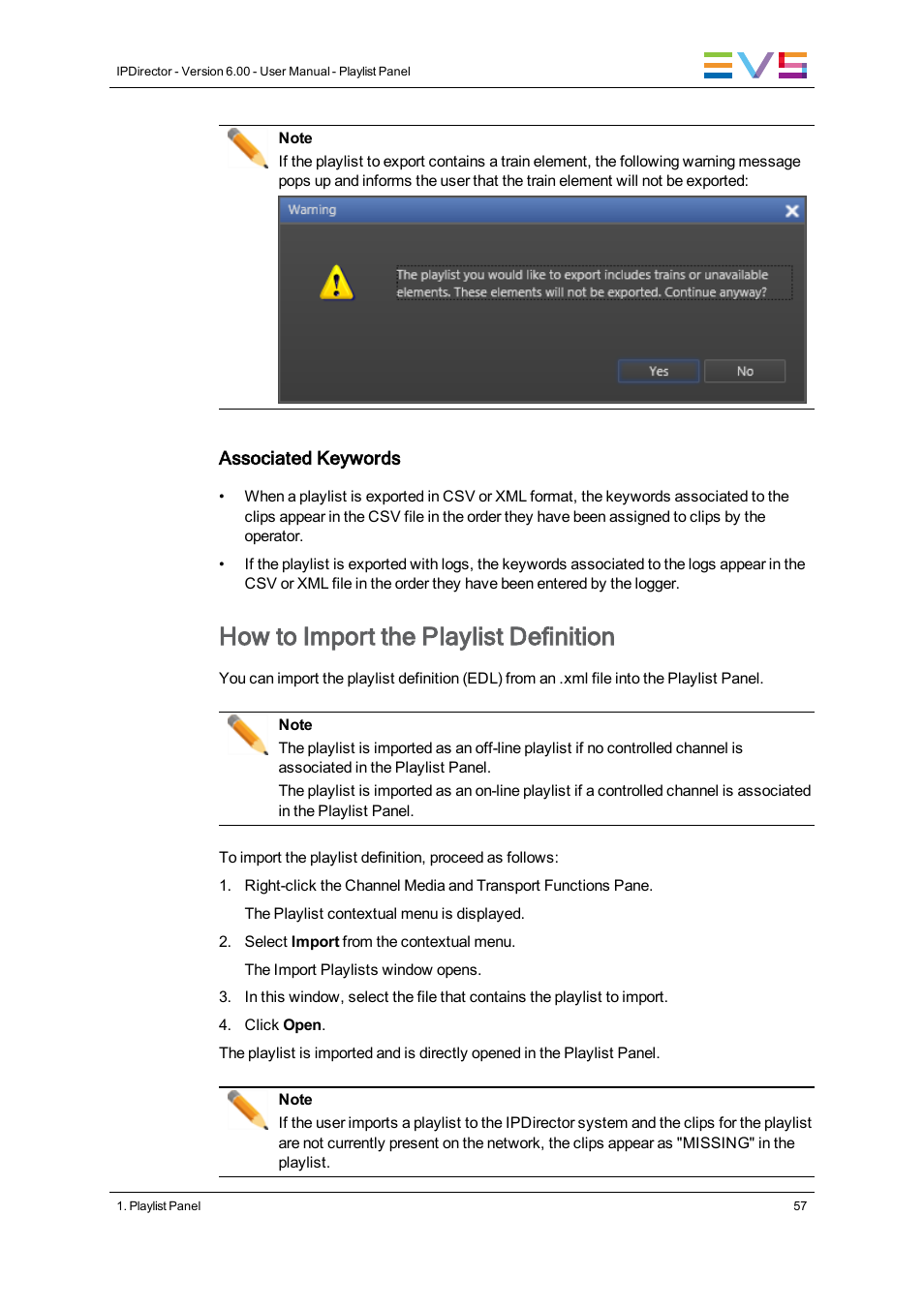 How to import the playlist definition | EVS IPDirector Version 6.0 - November 2012 Part 6 User's Manual User Manual | Page 67 / 182