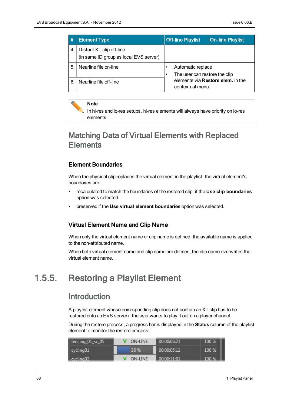 Restoring a playlist element, Introduction | EVS IPDirector Version 6.0 - November 2012 Part 6 User's Manual User Manual | Page 78 / 182