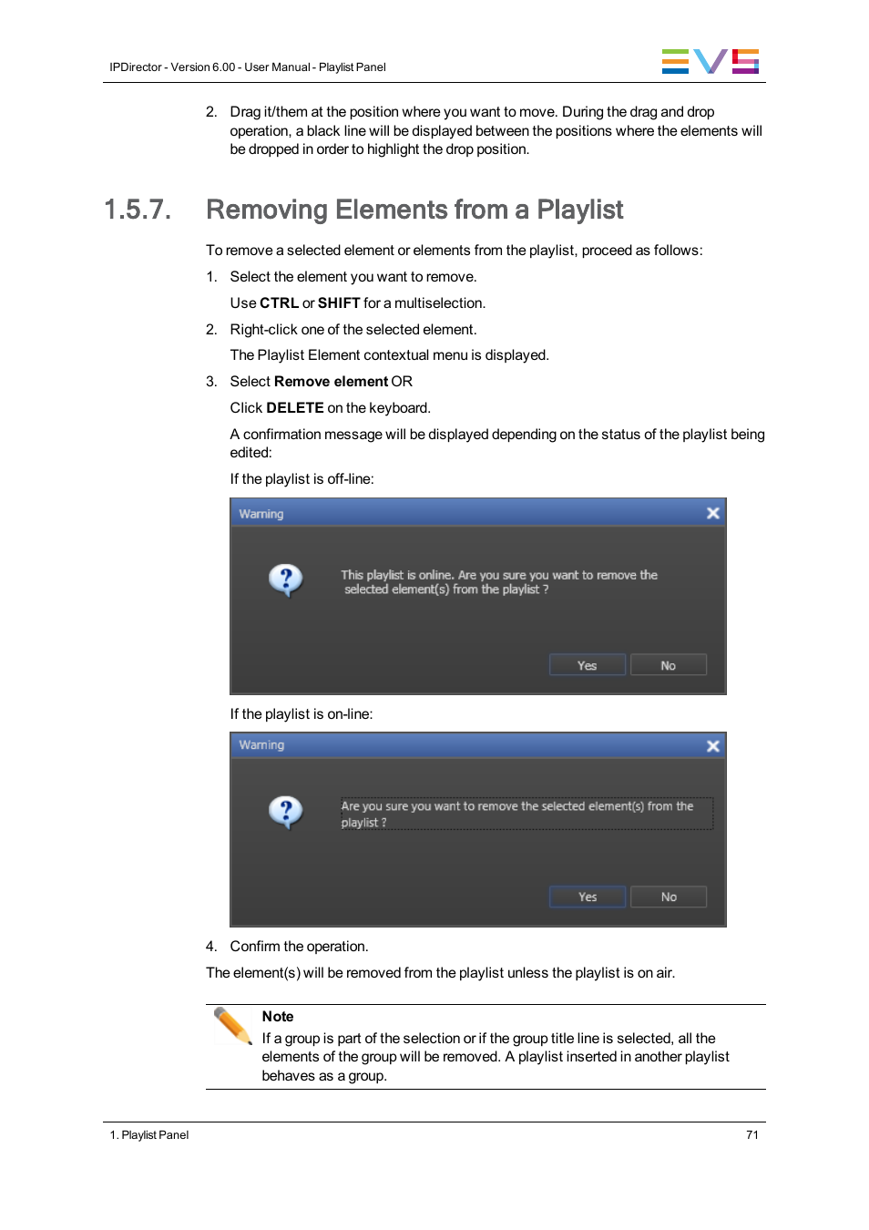 Removing elements from a playlist | EVS IPDirector Version 6.0 - November 2012 Part 6 User's Manual User Manual | Page 81 / 182