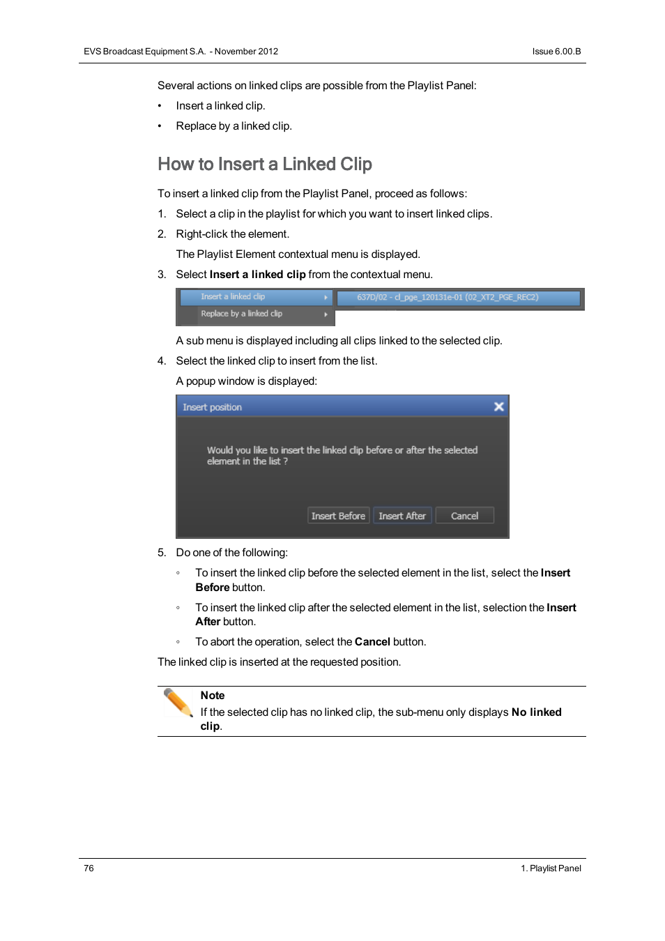 How to insert a linked clip | EVS IPDirector Version 6.0 - November 2012 Part 6 User's Manual User Manual | Page 86 / 182
