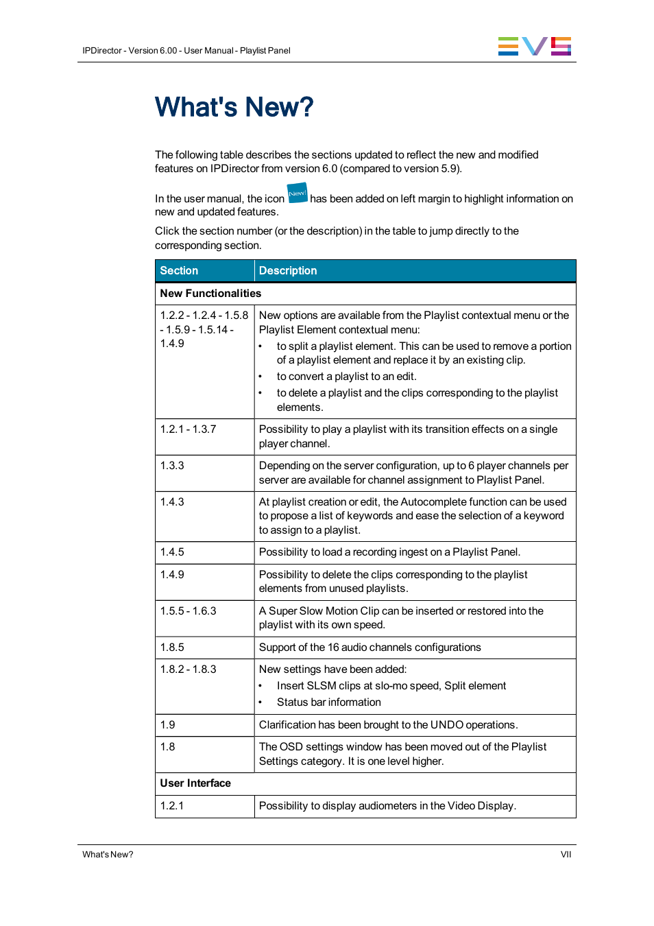 What's new | EVS IPDirector Version 6.0 - November 2012 Part 6 User's Manual User Manual | Page 9 / 182