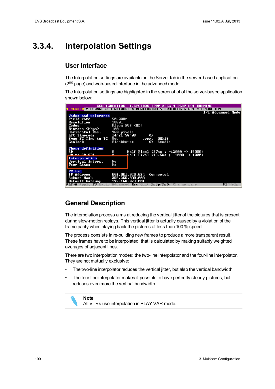 Interpolation settings, User interface, General description | EVS XT3 Version 11.02 - July 2013 Configuration Manual User Manual | Page 108 / 244