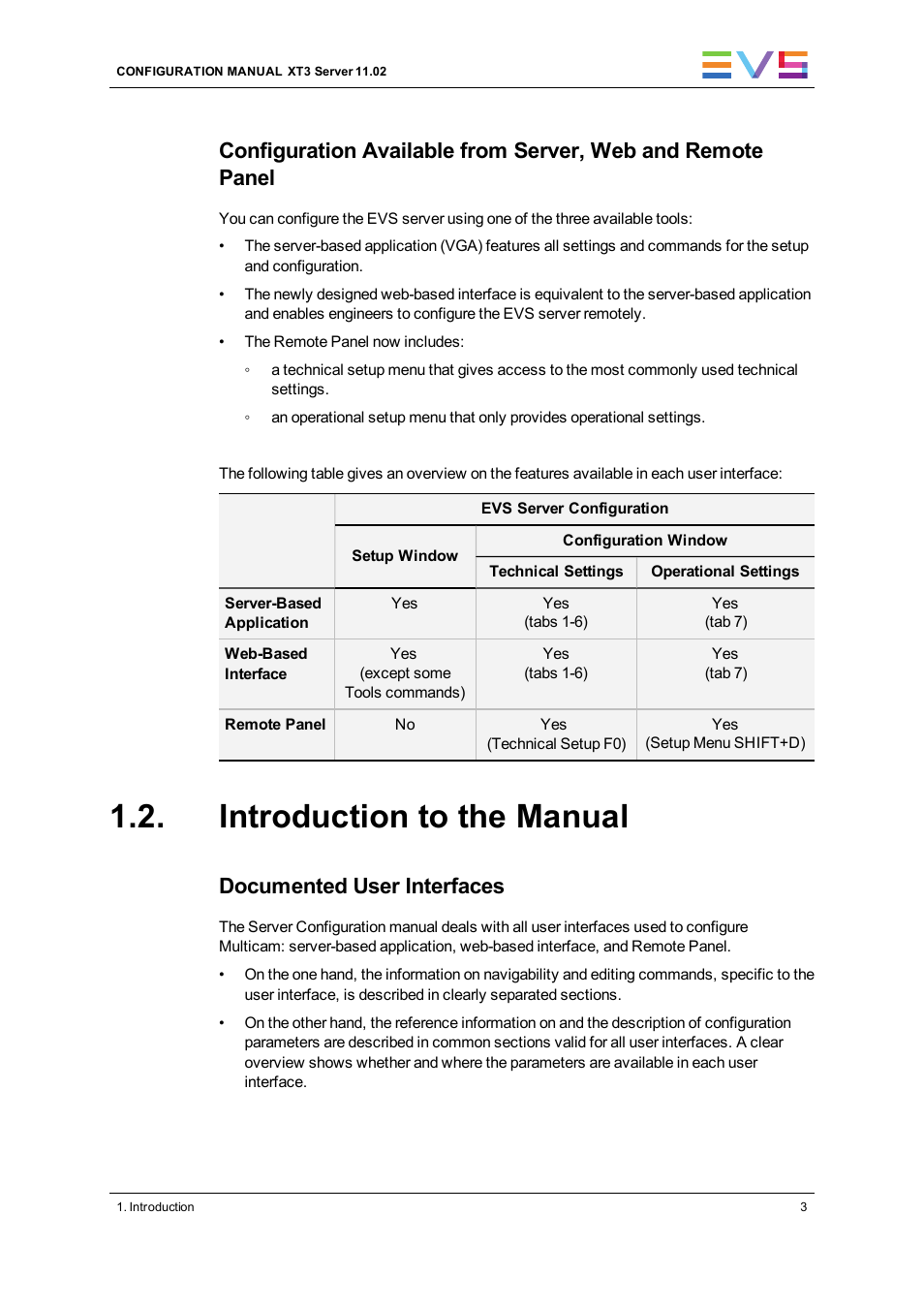 Introduction to the manual, Documented user interfaces | EVS XT3 Version 11.02 - July 2013 Configuration Manual User Manual | Page 11 / 244