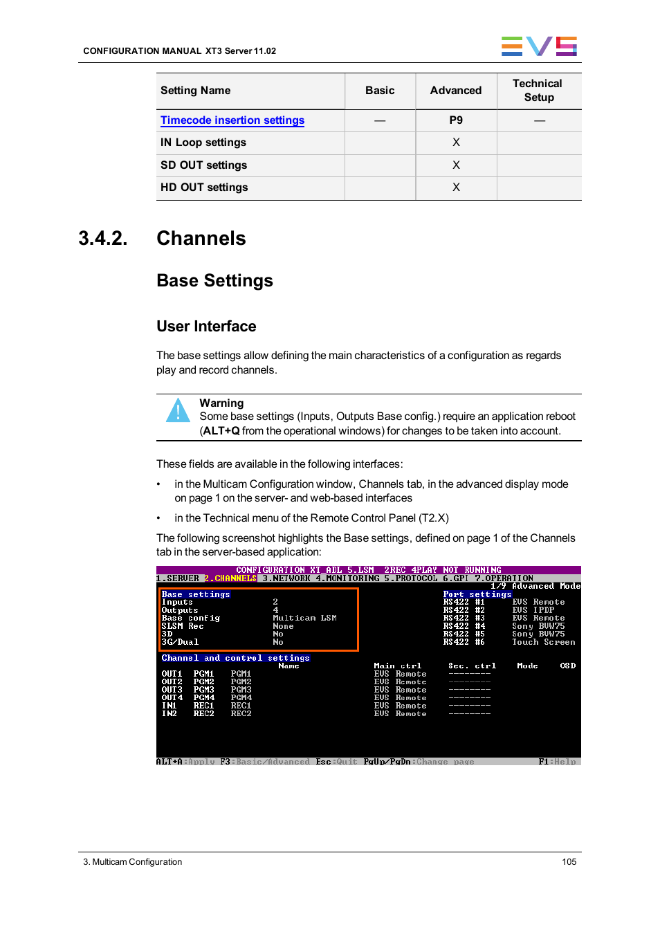 Channels, Base settings, User interface | EVS XT3 Version 11.02 - July 2013 Configuration Manual User Manual | Page 113 / 244