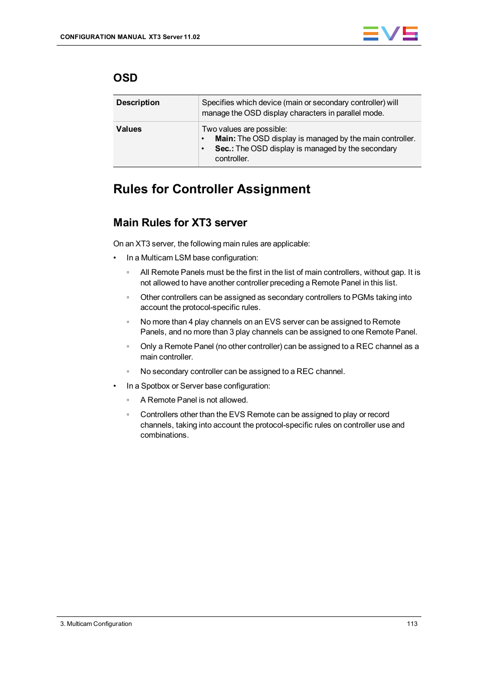 Rules for controller assignment, Main rules for xt3 server | EVS XT3 Version 11.02 - July 2013 Configuration Manual User Manual | Page 121 / 244