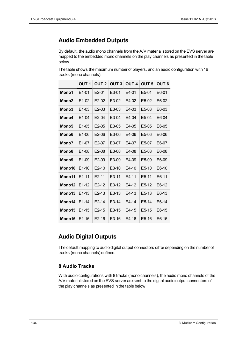 Audio embedded outputs, Audio digital outputs | EVS XT3 Version 11.02 - July 2013 Configuration Manual User Manual | Page 142 / 244