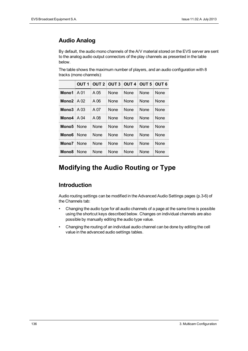 Modifying the audio routing or type, Audio analog, Introduction | EVS XT3 Version 11.02 - July 2013 Configuration Manual User Manual | Page 144 / 244