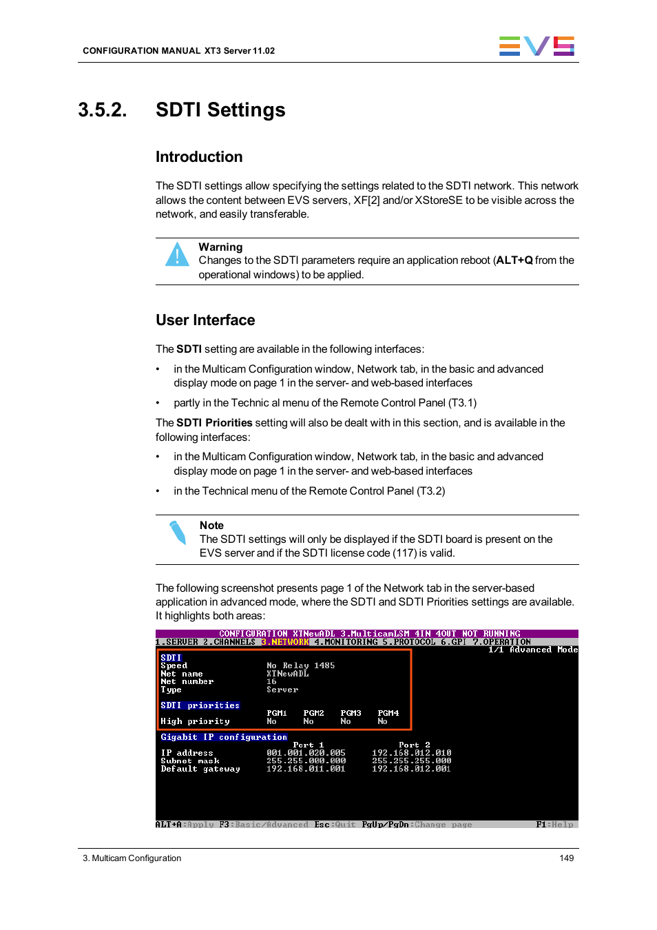 Sdti settings, Introduction, User interface | EVS XT3 Version 11.02 - July 2013 Configuration Manual User Manual | Page 157 / 244